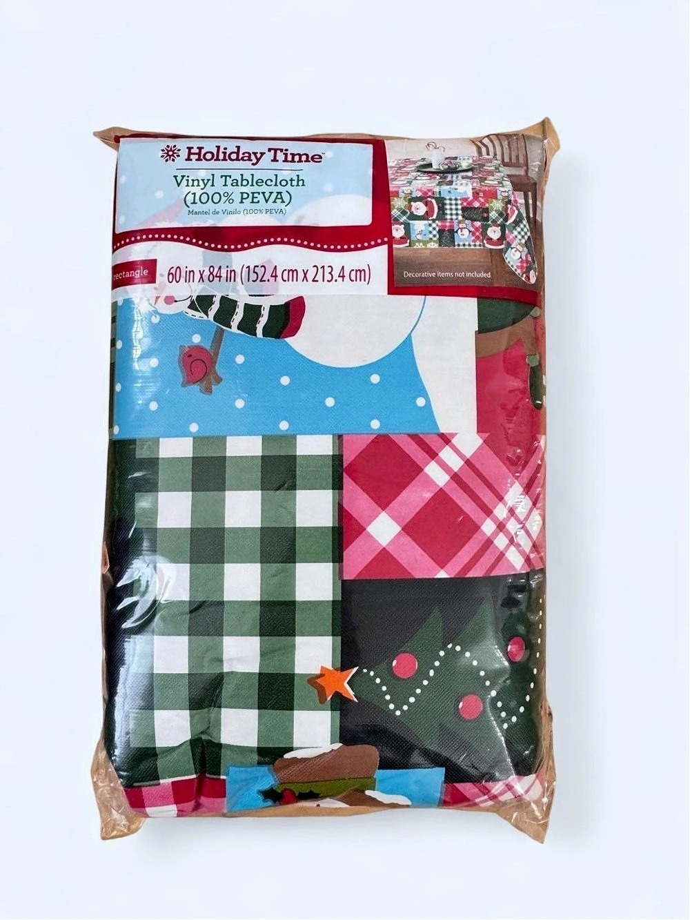 Holiday Time Vinyl Tablecloth Plaid Multicolor 60 x 84